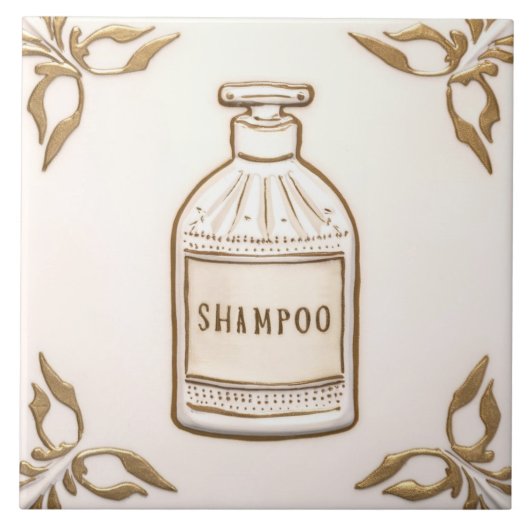 White Cream & Gold Shampoo Bottle Funny Bathroom Tegeltje (Voorkant)