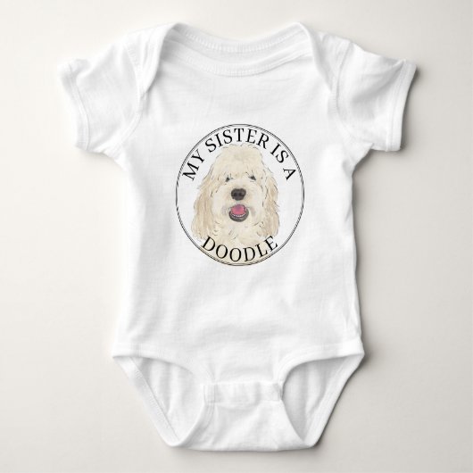 White Cream Golden Doodle Dog Big Sister Romper (Voorkant)