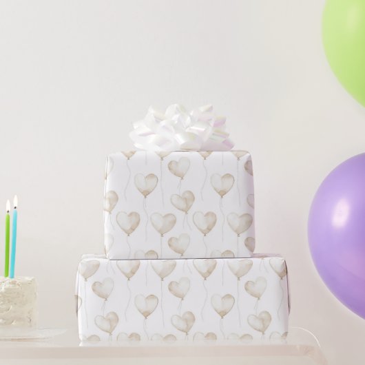 White Cream Heart Balloons Verjaardag Cadeaupapier (Feestgeschenken)