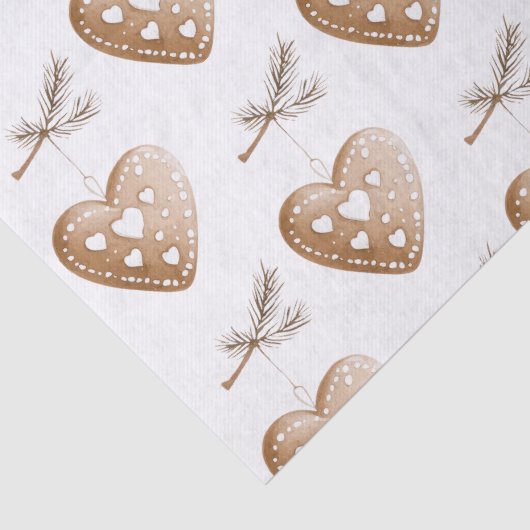 White Cream Heart Gingerbread Cookie Kerstmis Tissuepapier (Detail)
