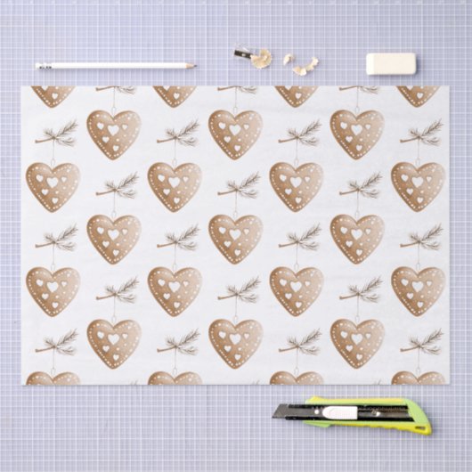 White Cream Heart Gingerbread Cookie Kerstmis Tissuepapier (Craft)