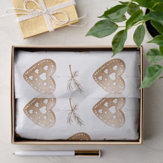 White Cream Heart Gingerbread Cookie Kerstmis Tissuepapier (Geschenk)