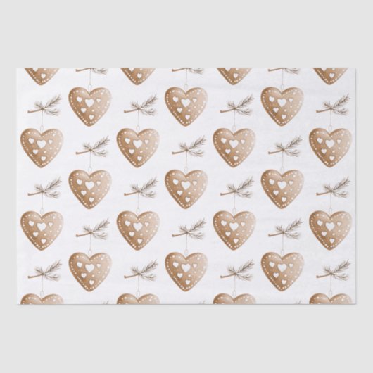 White Cream Heart Gingerbread Cookie Kerstmis Tissuepapier (Voorkant)