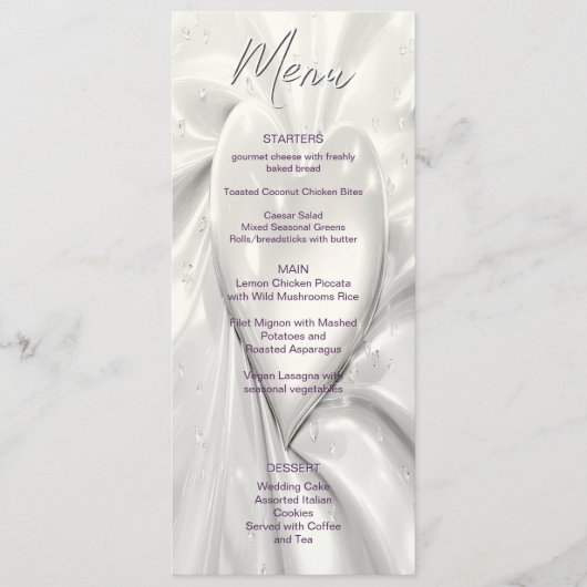 White Cream Heart Wedding Menu (Voorkant)