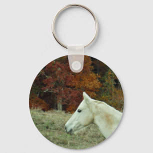 White Cream Horse in an Autumn Field Sleutelhanger