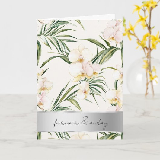  White Cream Orchids bruiloft Kaart (Gele Bloem)