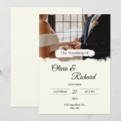 White Cream Photo Wedding Invitation Kaart (Voorkant / Achterkant)
