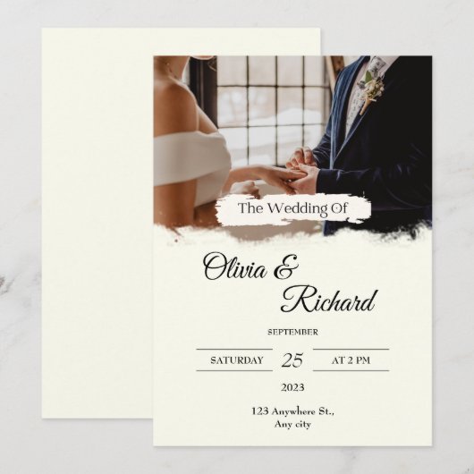 White Cream Photo Wedding Invitation Kaart (Voorkant / Achterkant)