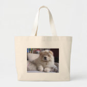 White Cream Puff Chow Chow Puppy Grote Tote Bag (Voorkant)