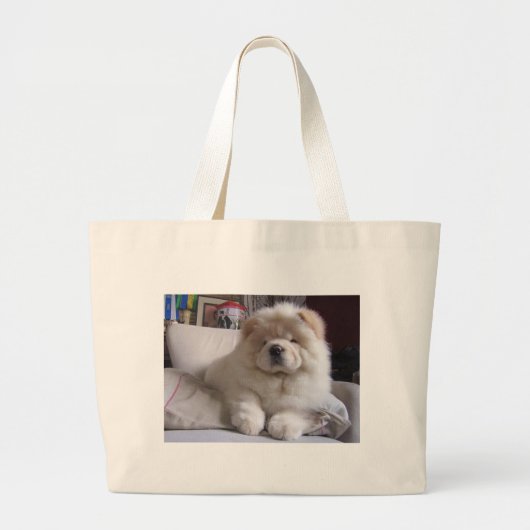 White Cream Puff Chow Chow Puppy Grote Tote Bag (Voorkant)