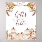 White Cream Pumpkin Floral Gifts Table Sign Poster (Voorkant)