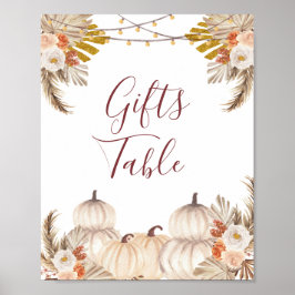 White Cream Pumpkin Floral Gifts Table Sign Poster