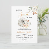 White Cream Pumpkin Floral Housewarming Party Kaart (Staand voorkant)