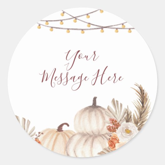 White Cream Pumpkin Floral Je bericht hier Ronde Sticker (Voorkant)