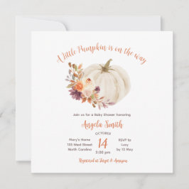 White Cream Pumpkin Rustic Floral Baby shower Kaart