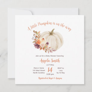 White Cream Pumpkin Rustic Floral Baby shower Kaart
