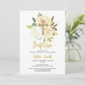 White Cream rozen Doopuitnodiging Kaart (Staand voorkant)