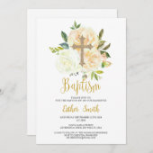 White Cream rozen Doopuitnodiging Kaart (Voorkant / Achterkant)