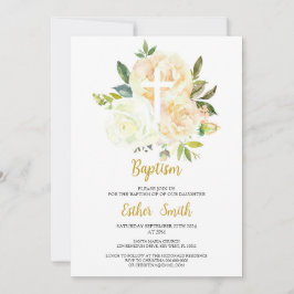 White Cream rozen Doopuitnodiging Kaart
