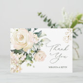 White Cream Rozen Hydrangea bruiloft Dank u Bedankkaart (Staand voorkant)
