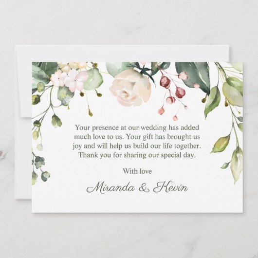 White Cream Rozen Hydrangea bruiloft Dank u Bedankkaart (Achterkant)