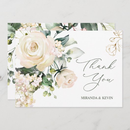 White Cream Rozen Hydrangea bruiloft Dank u Bedankkaart (Voorkant / Achterkant)