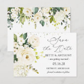 White Cream Rozen Hydrangea Wedding Save the Date (Voorkant / Achterkant)