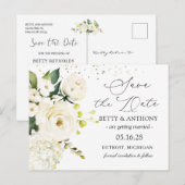 White Cream Rozen Hydrangea Wedding Save the Date Aankondigingskaart (Voorkant / Achterkant)