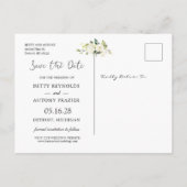 White Cream Rozen Hydrangea Wedding Save the Date Aankondigingskaart (Achterkant)