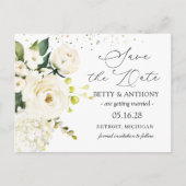 White Cream Rozen Hydrangea Wedding Save the Date Aankondigingskaart (Voorkant)