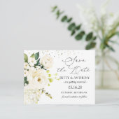 White Cream Rozen Hydrangea Wedding Save the Date Aankondigingskaart (Staand voorkant)