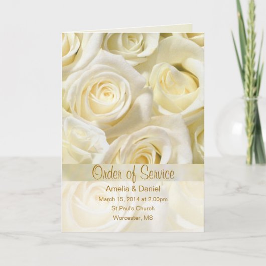 White cream rozen Wedding programma Uitnodiging (Voorkant)