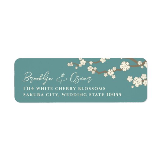 White Cream Sakura Cherry Blossom Asian Wedding Etiket (Voorkant)