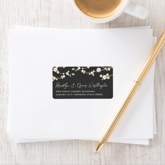 White Cream Sakura Cherry Blossom Asian Wedding Etiket (Insitu)