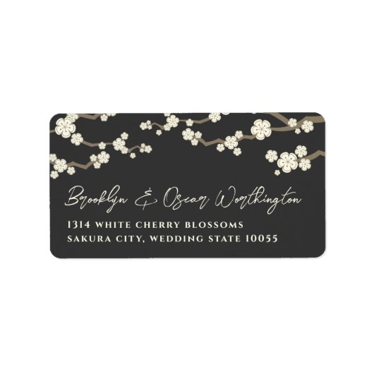 White Cream Sakura Cherry Blossom Asian Wedding Etiket (Voorkant)