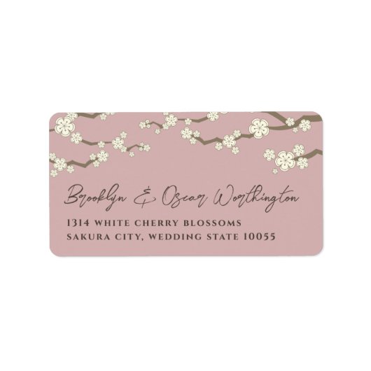 White Cream Sakura Cherry Blossom Asian Wedding Etiket (Voorkant)
