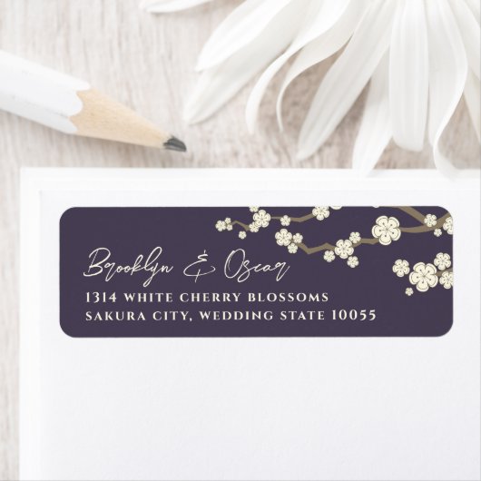 White Cream Sakura Cherry Blossom Asian Wedding Etiket (Insitu)