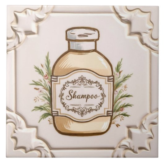 White & Cream Shampoo Bottle Funny Bathroom Tegeltje (Voorkant)