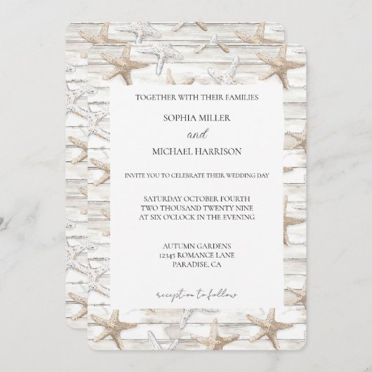 White Cream Starfish Beach bruiloft Kaart (Voorkant / Achterkant)
