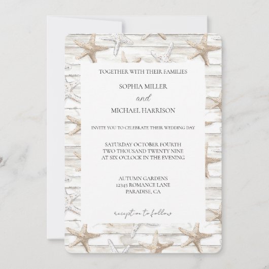 White Cream Starfish Beach bruiloft Kaart (Voorkant)