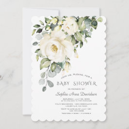 White Cream Waterverf Floral Girl Baby shower Kaart