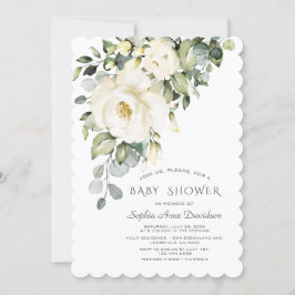 White Cream Waterverf Floral Girl Baby shower Kaart