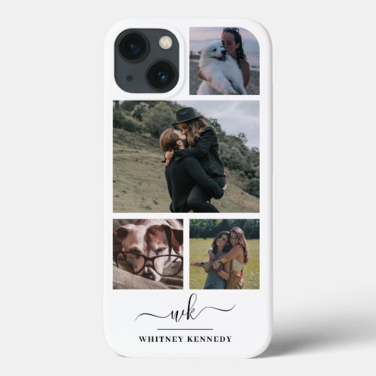 White Creëer Your Ewn 4 Photo Collage Monogram Case-Mate iPhone Case (Achterkant)