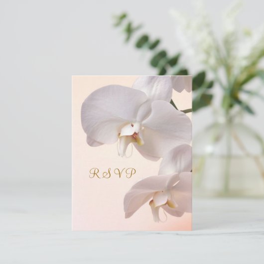 White - crème Orchids Uitnodiging antwoord. RSVP (Staand voorkant)