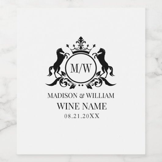 White Crest cirkel en 2 paarden, badge koninklijke Wijn Etiket (Enkel label)