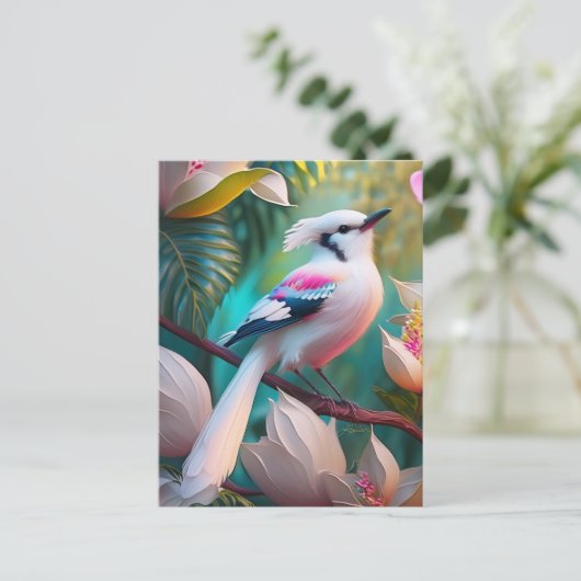 White Crested Blush Chested Fantasy Bird Briefkaart (Staand voorkant)