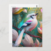 White Crested Blush Chested Fantasy Bird Briefkaart (Voorkant / Achterkant)