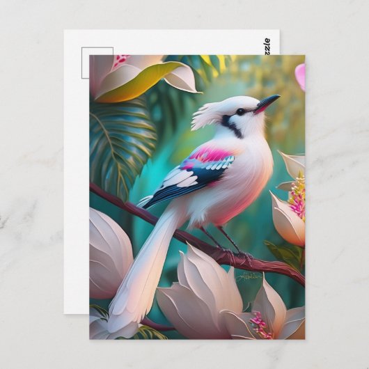 White Crested Blush Chested Fantasy Bird Briefkaart (Voorkant / Achterkant)