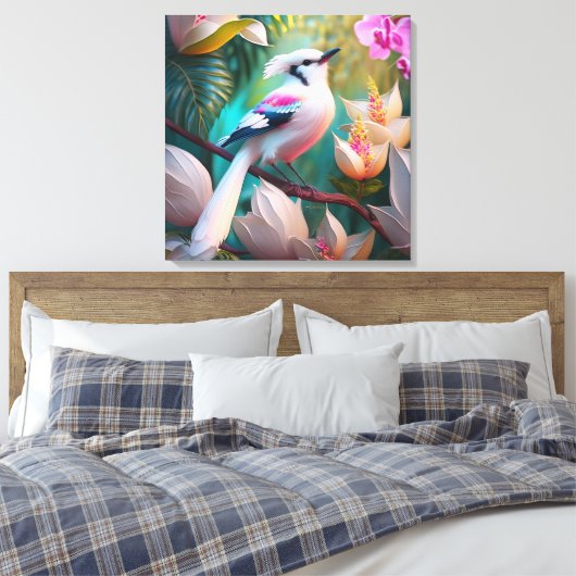 White Crested Blush Chested Fantasy Bird Canvas Afdruk (Insitu (Slaapkamer))