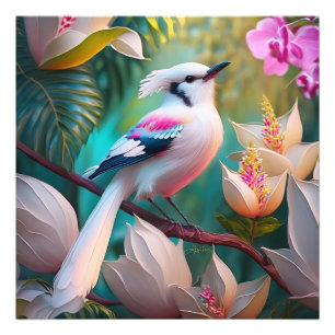 White Crested Blush Chested Fantasy Bird Foto Afdruk